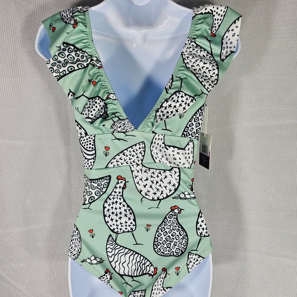 Averie Retro One Piece Swimsuit Country Hen Print Celeste Annelise SMALL - NWT - Picture 4 of 5